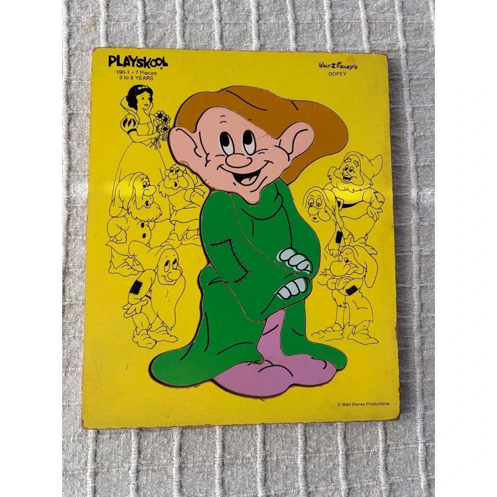Vintage Playskool Disney Wooden Puzzles Set of 4 Mickey Dumbo Pinocchio Dopey